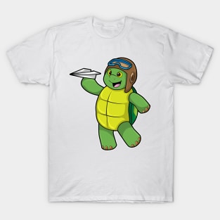 Turtle as Pilot with Paper plane T-Shirt